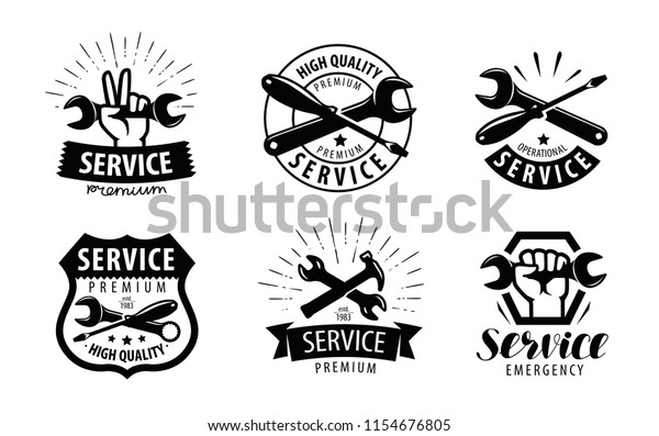 service, repair set of logos or labels.\
maintenance work icon. vector\
illustration