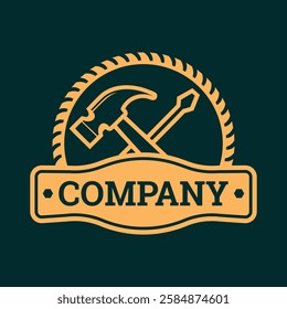 Service repair workshop vintage emblem logo, Gear Screwdriver Hammer Tools Vector illustration
