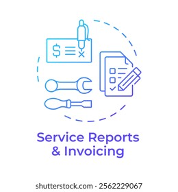 Service reports and invoicing blue gradient concept icon. Key component of FSM. Field service management. Round shape line illustration. Abstract idea. Graphic design. Easy to use in article
