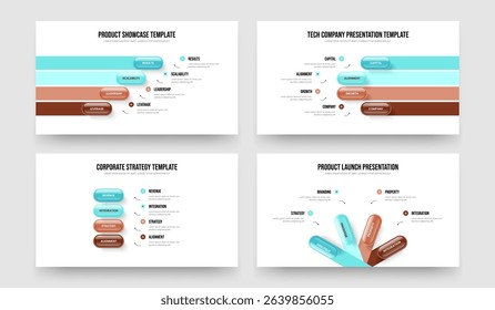 Service Review Four Four Four Four Option Diagram Frame Layout Vector Illustration Set. Project Campaign 4 4 4 4 Step Infographic Presentation Design Bundle.