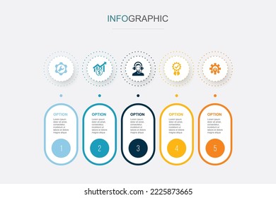 Service, Vertrieb, Support, Qualität, Optimierungssymbole Infografische Design-Vorlage. Kreatives Konzept mit 5 Schritten