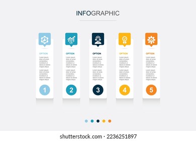 Service, Vertrieb, Support, Qualität, Optimierungssymbole Infografische Design-Vorlage. Kreatives Konzept mit 5 Schritten