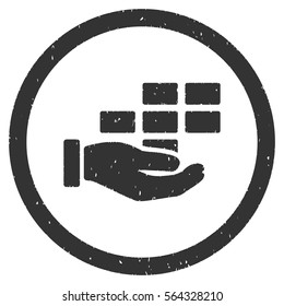 Service Schedule grainy textured icon inside circle for overlay watermark stamps. Flat symbol with dust texture.