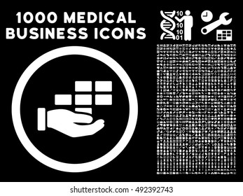 Service Schedule icon with 1000 medical business white vector pictograms. Set style is flat symbols, black background.