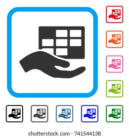 Service Schedule icon. Flat grey pictogram symbol in a light blue rounded rectangle. Black, gray, green, blue, red, orange color versions of Service Schedule vector.