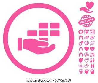 Service Schedule pictograph with bonus decoration pictograms. Vector illustration style is flat rounded iconic pink symbols on white background.