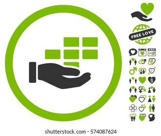 Service Schedule pictograph with bonus valentine graphic icons. Vector illustration style is flat rounded iconic eco green and gray symbols on white background.