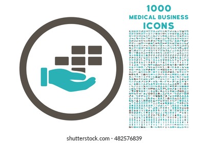 Service Schedule rounded vector bicolor icon with 1000 medical business icons. Set style is flat pictograms, grey and cyan colors, white background.