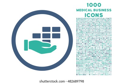 Service Schedule rounded vector bicolor icon with 1000 medical business icons. Set style is flat pictograms, cobalt and cyan colors, white background.