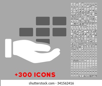 Service Schedule vector icon with additional 300 date and time management pictograms. Style is bicolor flat symbols, dark gray and white colors, rounded angles, silver background.