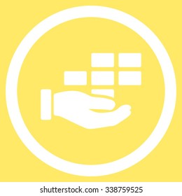 Service Schedule vector icon. Style is flat rounded symbol, white color, rounded angles, yellow background.