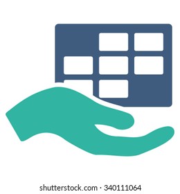 Service Schedule vector icon. Style is bicolor flat symbol, cobalt and cyan colors, rounded angles, white background.
