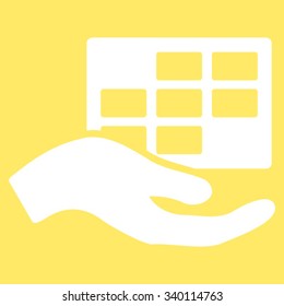 Service Schedule vector icon. Style is flat symbol, white color, rounded angles, yellow background.