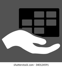 Service Schedule vector icon. Style is bicolor flat symbol, black and white colors, rounded angles, gray background.