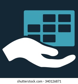 Service Schedule vector icon. Style is bicolor flat symbol, blue and white colors, rounded angles, dark blue background.