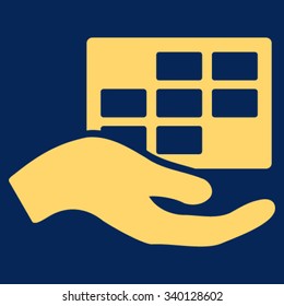 Service Schedule vector icon. Style is flat symbol, yellow color, rounded angles, blue background.
