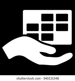 Service Schedule vector icon. Style is flat symbol, white color, rounded angles, black background.