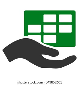 Service Schedule vector icon. Style is bicolor flat symbol, green and gray colors, rounded angles, white background.