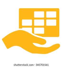 Service Schedule vector icon. Style is flat symbol, yellow color, rounded angles, white background.