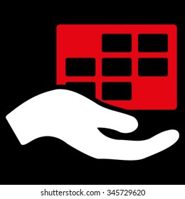 Service Schedule vector icon. Style is bicolor flat symbol, red and white colors, rounded angles, black background.