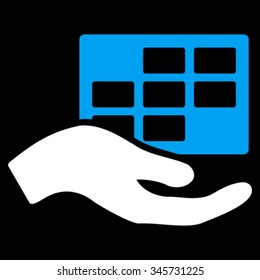 Service Schedule vector icon. Style is bicolor flat symbol, blue and white colors, rounded angles, black background.