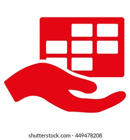 Service Schedule vector icon. Style is flat symbol, red color, rounded angles, white background.