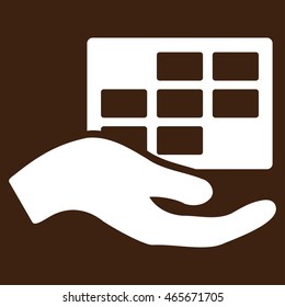 Service Schedule vector icon. Style is flat symbol, white color, rounded angles, brown background.