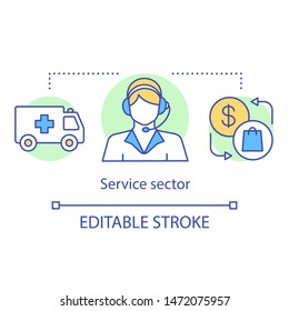 Service Sector Concept Icon. Tertiary Idea Thin Line Illustration. Business Produce Services. Transportation And Distribution. Economy Sector Vector Isolated Outline Drawing. Editable Stroke