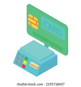 Service Sector Icon Isometric Vector. Cash Register And Modern Credit Card Icon. Contactless Payment, Electronic Money, Business