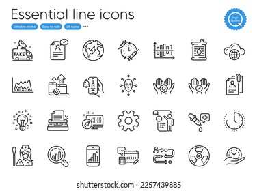 Service, Seo devices and Time line icons. Collection of Employee hand, Face biometrics, Nurse icons. Medical tablet, Manual doc, Typewriter web elements. Web system, Journey path. Vector