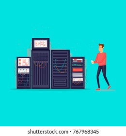 Service server. Flat design vector illustration.