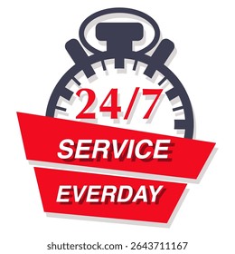 Service sign every day customer service around the clock hours with ribbon vector sign