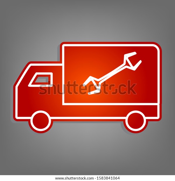 Service sign. Flat red\
icon with linear white icon with gray shadow at grayish background.\
Illustration.
