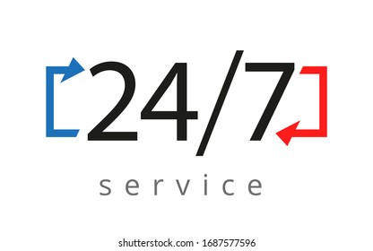 service sign is open 24 hours a day and 7 days a week on a white background. Plate, banner, isolated object. 
