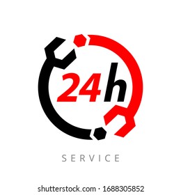 service sign plate is open 24 hours a day and 7 days a week on a white background. Isolated object