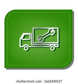 Signo de servicio. Icono de línea de gradiente plateado con sombra verde oscuro en hoja verde con parches ecológicos. Ilustración.