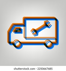 Service sign. Stroked Icon in orange, azure and old lavender Colors at gray Background. Illustration.