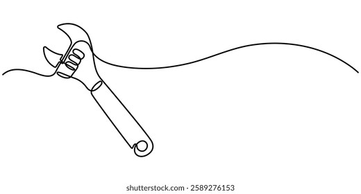 Service Single Line Icon, Black and white cartoon wrench images for children This is a vector illustration for preschool and home training for parents and teachers, Adjustable wrench icon on.