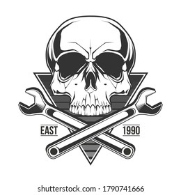 Service skull illustration for t-shirt print. Vector fashion illustration 