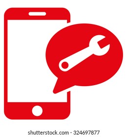 Service Sms vector icon. Style is flat symbol, red color, rounded angles, white background.