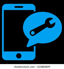 Service Sms vector icon. Style is flat symbol, blue color, rounded angles, black background.