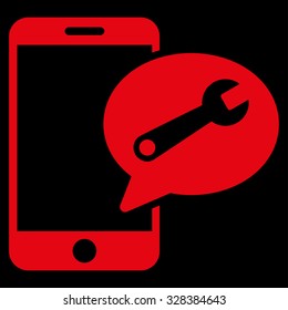 Service Sms vector icon. Style is flat symbol, red color, rounded angles, black background.