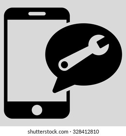 Service Sms vector icon. Style is flat symbol, black color, rounded angles, light gray background.