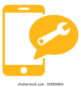 Service Sms vector icon. Style is flat symbol, yellow color, rounded angles, white background.