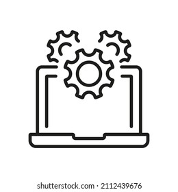 Service of Software Line Icon. Computer System Update Linear Pictogram. Settings and Configuration of Laptop. Technical Support. Editable stroke. Vector Illustration.