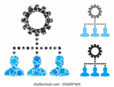 Service staff composition of tremulant items in various sizes and color tones, based on service staff icon. Vector raggy items are grouped into collage.