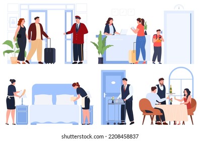 El personal de servicio del hotel. Que descanse bien en el viaje. Ilustración del vector