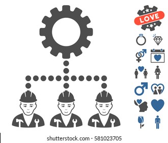Service Staff pictograph with bonus passion images. Vector illustration style is flat iconic cobalt and gray symbols on white background.