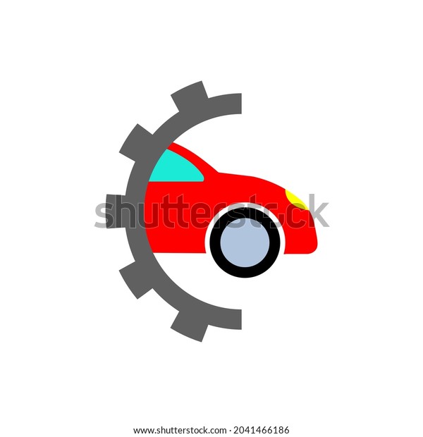 Service station or half gear and car color icon. Tire\
service center. Repair and maintenance. Vehicle workshop. Trendy\
flat isolated symbol for: illustration, logo, design, web, dev, ui.\
Vector EPS 10