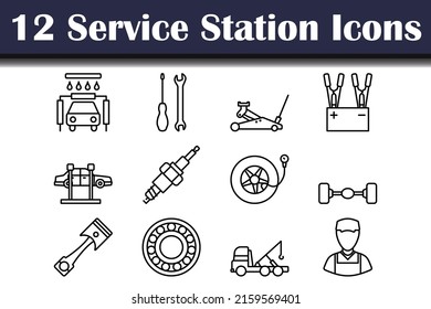 Conjunto de iconos de la estación de servicio. Diseño de contorno negrita con ancho de trazo editable. Ilustración vectorial.